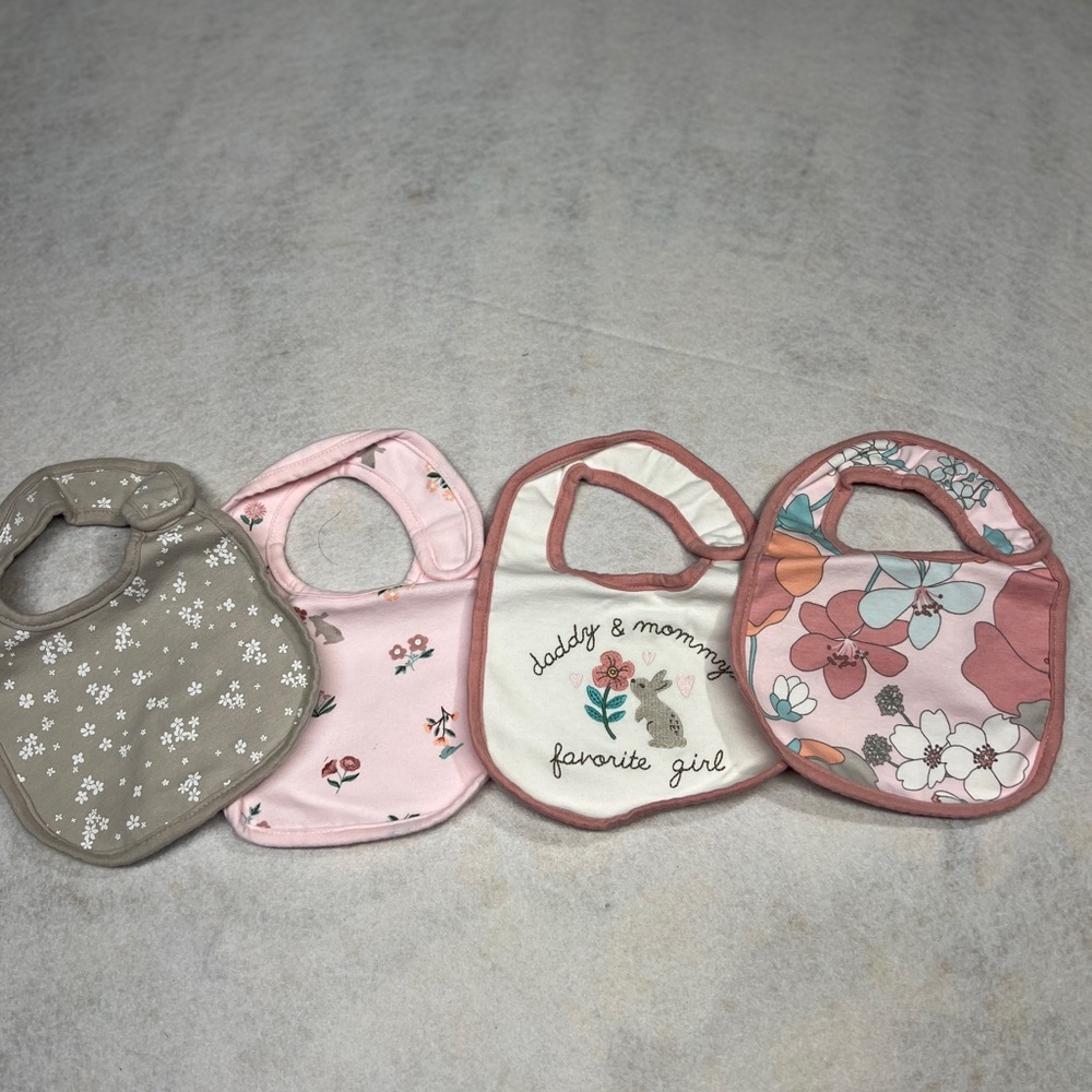 Lot of 4 Carters Baby Girl Floral and Pink Baby Bib Set NWOT